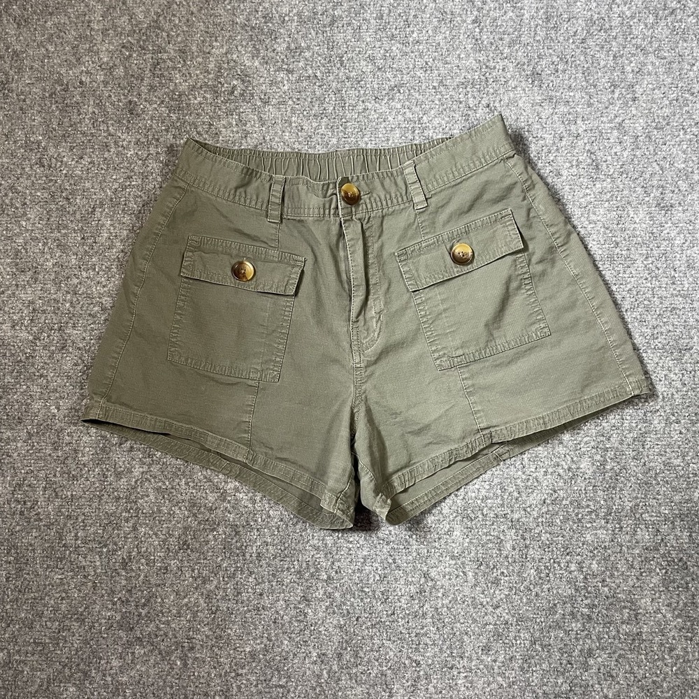 Vuori Vintage Ripstop Utility Shorts Women's Medium Army Green Button Pocket